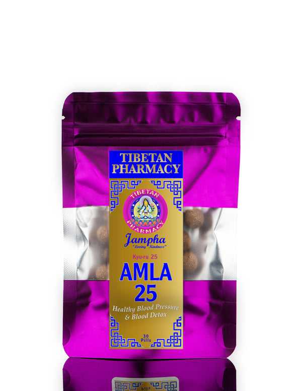Tibetan Medicine Pill - Amla 25 Blood Pressure Detox Pills, formulated for healthy blood pressure and detoxification, showcasing benefits of Tibetan medicine for blood health.